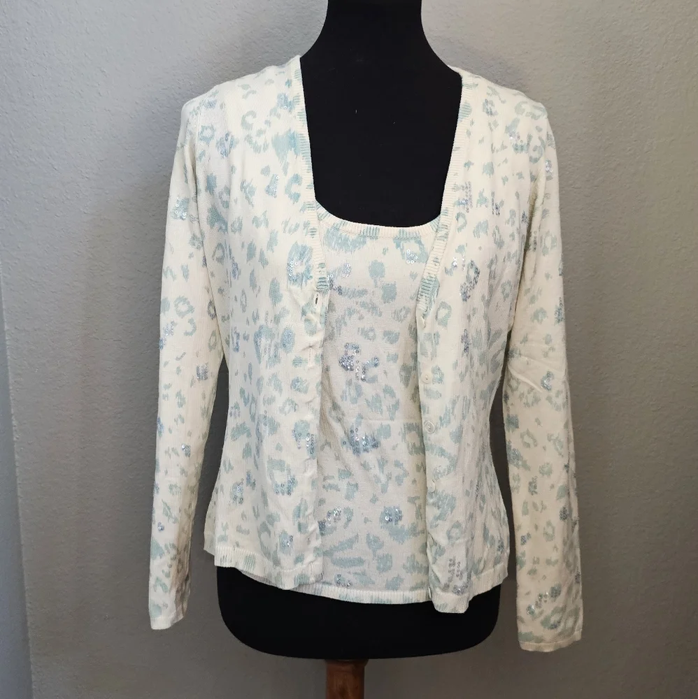 Vintage Karen Kane Sequin Leopard Sweater Top & Cardigan Medium - Picture 2 of 10